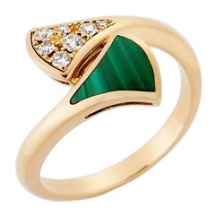 ブルガリ BVLGARI ディーヴァ ドリーム リング マラカイト ダイヤモンド ＃49 K18PG 仕上済 356451
