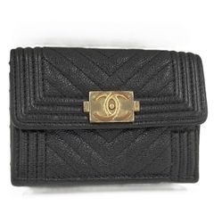 CHANEL シャネル ボーイシャネル マトラッセ 三つ折財布 キャビア