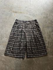 90s リネン ツータック オンブレ チェック ショーツ ハーフパンツ