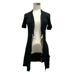 ブルネロクチネリ BRUNELLO CUCINELLI カーディガン ストレッチ ボタンレス ベルト ロング丈 半袖 S 黒 ブラックのサムネイル