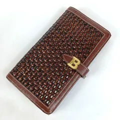 BALLY バリー 長財布 がま口 イントレチャート ブラウン 編み込み レザー ロゴ金具 二つ折り ヴィンテージ 中古のサムネイル