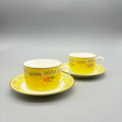 美品　ティファニー　ピンクチューリップ　カップ&ソーサー　2客セット　イエロー