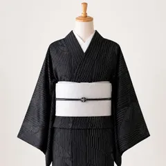 【着物】【小紋】東レ シルック 夏物 洗える着物 黒地小紋 縦縞 涼感 夏着物 Ho-006-2のサムネイル