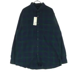 未使用 UNIQLO ユニクロ コットン チェック柄 バイカラー 長袖 フランネル シャツ XL ダークグリーン系 メンズ 古着