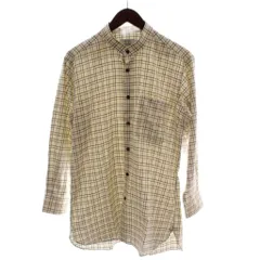 ダンヒル dunhill シャツ カシミヤ混 ベージュ チェック柄 バンドカラー 長袖 /GGのサムネイル