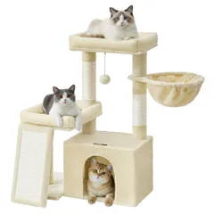 페안드레아 캣 타워 발톱과 기둥이 있는 캣 타워 대형 플랫폼 2단 하우스 바스켓 높이 85.8cm 터틀 그레이 PCT013LF01 1