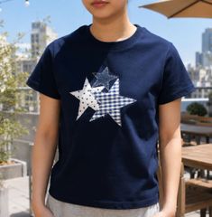 韓国直輸入 スリムフィット ロゴTシャツ 【ネイビー】 【FREE】 ドット