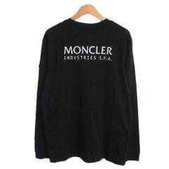 42 モンクレール 刺繍ロゴ 長袖 ロンT シャツ 黒 M チェッカーフラッグ 