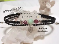 67♥アマゾナイト×レピドライト＆ハートチャーム♥マクラメ編み二連アンクレット