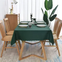 135×180cm 長方形 洗える シンプル ウォッシャブル 無地 洗濯可 グリーン 速乾 クリスマス 緑 テーブルクロス 厚手 Forhomelife 耐熱のサムネイル