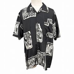 【中古】[印象AB] Haag Gents オープンカラーシャツ 開襟 メンズ L (40) ブラック 黒×白系 ポリエステル100% やや薄手 半袖 古着 胸ポケット付き フレンチフロント ボックスカット ショートスリーブ