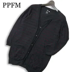 PPFM ペイトンプレイス 春夏★ 七分袖 ラメ ボーダー ニット カーディガン Sz.L メンズ グレーのサムネイル