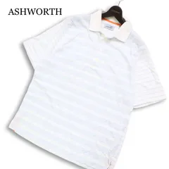 ASHWORTH アシュワース ゴルフ 春夏★ ピマコットン 半袖 ボーダー ロゴ刺繍 ポロシャツ Sz.M メンズ 白のサムネイル