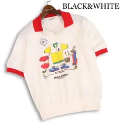 未使用★ BLACK&WHITE ブラック＆ホワイト ゴルフ 春夏★ロゴ刺繍 半袖 鹿の子 ゴルフウェア ポロシャツ Sz.M レディース 白のサムネイル