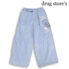 drug store's ドラッグストアーズ 通年 ブタ プリント♪ USED加工 タック ワイド バギー デニム パンツ Sz.F レディースのサムネイル