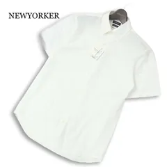 【新品 未使用】 NEWYORKER ニューヨーカー 春夏★ 半袖 ボタンダウン シャツ ワイシャツ Sz.M メンズ 白のサムネイル