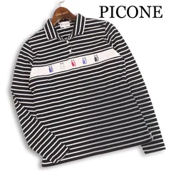 PICONE ピッコーネ 通年★ 長袖 刺繍 ボーダー ポロシャツ 日本製 Sz.1 レディース 黒のサムネイル
