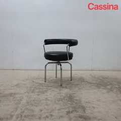 展示美品 Cassina カッシーナ LC7/フォートゥイユ トゥルナン スウィベルチェア ル・コルビュジエ ピエール・ジャンヌレ 黒革 86万のサムネイル