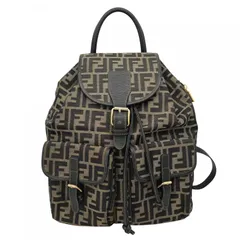 【中古】 Fendi フェンディ ヴィンテージ ズッカ バックパック リュック ブラウン キャンバス レザー FFロゴ ゴールド金具  巾着 レディース メンズ  25001026 HOのサムネイル
