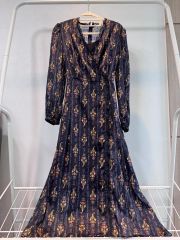 HERMES エルメス ロングシャツワンピース 乗馬柄 ネイビー リボン