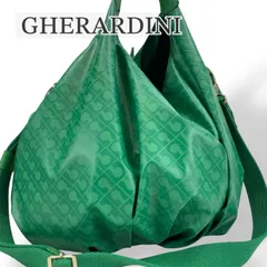 【美品】GHERARDINI ゲラルディーニ　ホーボー　 ソフティ トートバッグ 2way ショルダーバッグ 緑 グリーン 総柄 Gモノグラム 軽量 大容量 斜め掛け 肩掛け ハンドバッグ ポーチ 旅行 サブバッグ ナイロン レザー A4 本物のサムネイル