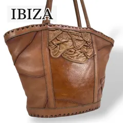 【美品】IBIZA イビサ トートバッグ ハンドバッグ 肩掛け A4 バケツ型 フラワーモチーフ カットワーク ブラウン キャメル 本革 レザー レディース カバン イビザ ブランド  本物 鞄 かばん ステッチ レトロ 軽い