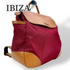 【極美品】IBIZA イビサ リュック バックパック デイパック ナイロン レザー 本革 ボルドー ワインレッド 赤 キャメル ブラウン レディース カバン イビザ ブランド 美品 本物 鞄 リュックサック かばん 軽いのサムネイル