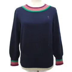 イヴサンローラン YVES SAINT LAURENT ニット セーター 長袖 ウール M 紺  ネイビー マルチカラー SSFI-855のサムネイル