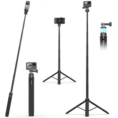 【新モデル160cm延長磁気式】VRIG クイックリリース三脚 160cm延長 自撮り棒 磁気マグネット式マウント gopro 三脚 長い アクションカメラ 三脚 軽量 持ち運び便利 vlogアクセサリーdji osmo action 6/5 pro/4/3、のサムネイル