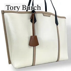 【極美品】Tory Burch PERRY　トリーバーチ トートバッグ ハンドバッグ ペリー カラーブロック アイボリー ホワイト ベージュ ブラック A4 大容量 チャーム付き サフィアーノ レザー レディース カバン 美品 本物 鞄