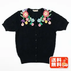 Hand Knit Wear 花柄刺繍 半袖ニット ブラック M TOCCA風