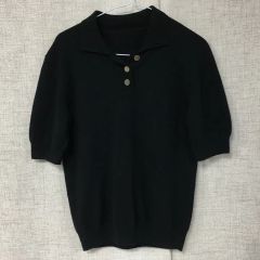 美品 Drawer ドゥロワー リブ編み ショート スリーブ ニット ポロニット Drawer ドゥロワーコットンリブ編み ショートスリーブニットポロシャツ
