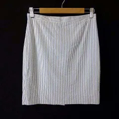 ジェイクルー J.CREW スカート タイト シアサッカー ストライプ ひざ丈 コットン ストレッチ M 2 オフ白 青 ブルーのサムネイル
