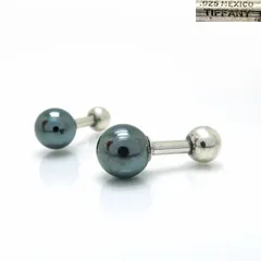 TIFFANY カフリンクス ヘマタイト 925 固定式 ボール ダンベル型 カフスボタン ティファニー ◆質屋-12107のサムネイル