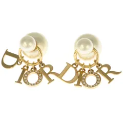 Christian Dior (クリスチャンディオール) ロゴ トライバルピアス フェイクパール ラインストーン GP ピアス ゴールドのサムネイル
