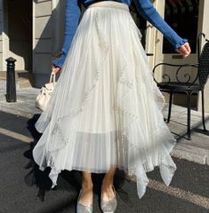 overE】ラッフルティアードスカート：オフホワイト オーバーイー L