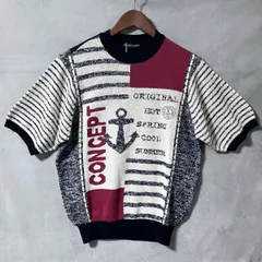 PIA SPORTS ピアスポーツ タグ付き未使用 90's DCブランド archive 四者混 ジャガード ニット 半袖 セーター カットソー size.3 (L) 総柄のサムネイル