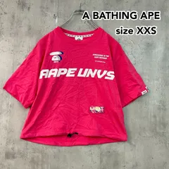A BATHING APE アベイシングエイプ XXS 155/80Y Round Neck Short Sleeves Graphic Printed T-Shirt 半袖 ピンク クロップド ショート丈 ドローコード ビッグロゴ ★ ■◆のサムネイル