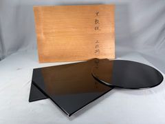 ほぼ未使用 茶道具 平安光阿弥造 黒真塗三枚組敷板 薄板 花入用敷板