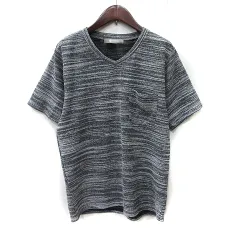 ナノ&コー nano&co カットソー Vネック 半袖 ミックス柄 パイル地 M 黒 ブラック /YIのサムネイル