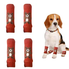 犬 レッグウォーマー 4点セット 犬ソックス 可愛い おしゃれ 柔らかい 猫 犬 ペット用 レッグソックス レッグカバー 関節プロテクター 関節保護 傷保護 防寒 舐め防止 けが予防 汚れ防止 小型犬 中型犬 4色 (レッド, S：0.5kg~2kg)のサムネイル
