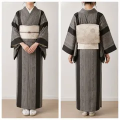#K283 紬きもの 幾何学模様 正絹 和装 和服 着物のサムネイル