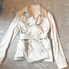 DIESEL ディーゼル レディースジャケット スプリングコート ダブルトレンチコート レギュラー丈 クリーム コットン ワンポイント刺繍のサムネイル
