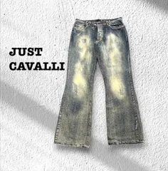 【y2k】JUSTCAVALLI ジャストカヴァリ　フレアデニム　クラッシュデニム　ダメージデニム　ウォッシュドデニム　ステッチ　サイズ36 L〜XL相当のサムネイル