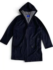 美品　BLUE LABEL CRESTBRIDGE　ブルーレーベルクレストブリッジ　袖チェック　ガウン　フーディー　コート　コーディガン　ネイビー　55F80-462-29　サイズ38　ポリエステル　ウール