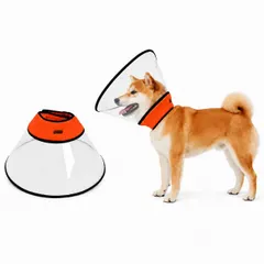 犬用 エリザベスカラー 大型犬 中型犬 ソフト ベル型 透明 視界クリア 術後ケア 舐め防止 傷口保護  オレンジ  XLのサムネイル