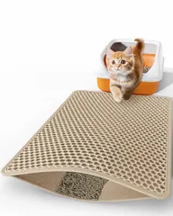 猫用トイレマット 猫砂取りマット 猫砂マット防水キャットリターマット、二重層EVA、無臭大きなグリッド、尿防止、簡単な掃除 (カーキ, 45 x 30 cm)のサムネイル