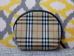 BURBERRY LONDON  ♦  バーバリーロンドン  ♦  ノバチェック ポーチ 化粧ポーチ ♦  コスメポーチ ベージュ系 チェック柄 キャンバス調 ブラックパイピングのサムネイル