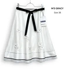 新品 M'S GRACY エムズグレイシー フラワーモチーフ フレア スカート ホワイト Size38のサムネイル