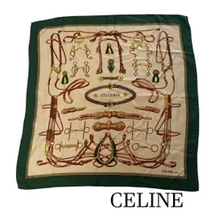 CELINE セリーヌ 大判スカーフ 馬具柄 SELLERIE グリーン　【タグ無し・穴箇所あります】のサムネイル